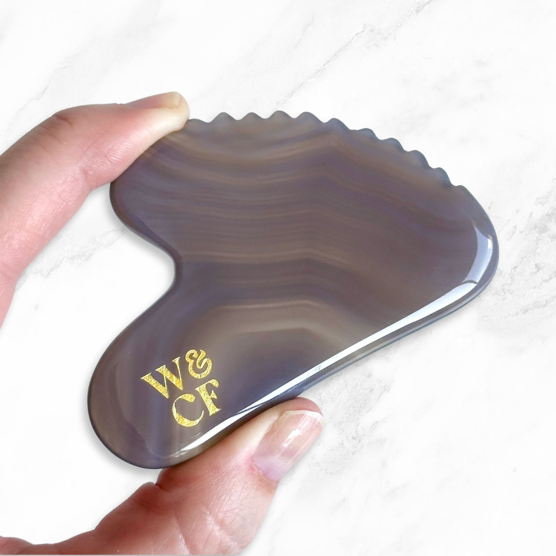 Grey Agate Gua Sha Massage Tool with Combed Edge - Wild & Cruelty Free Australia